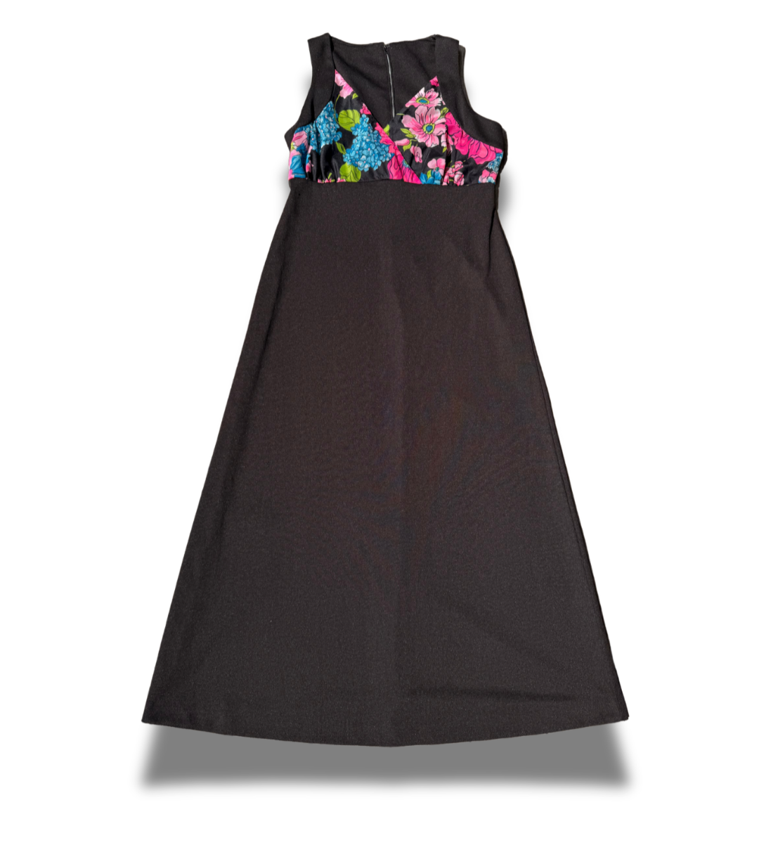 1960s Bright Floral + Black Maxi Dress Voluptuous + Curvy Friendly