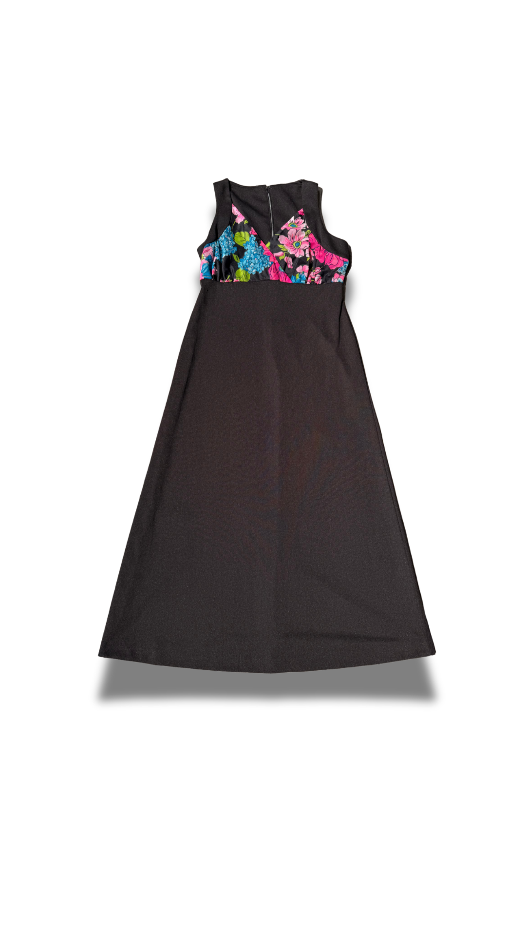 1960s Bright Floral + Black Maxi Dress Voluptuous + Curvy Friendly
