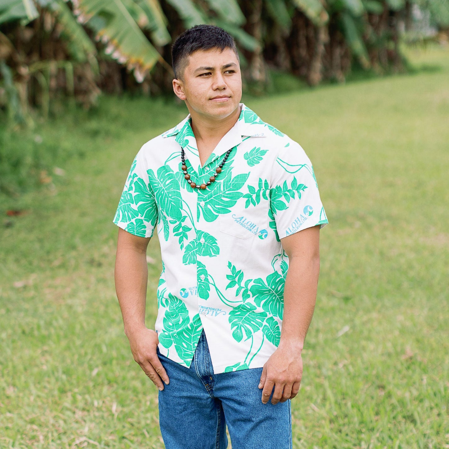 Aloha Petroleum Uniform by Malia Men's Vintage Novelty Aloha Shirt