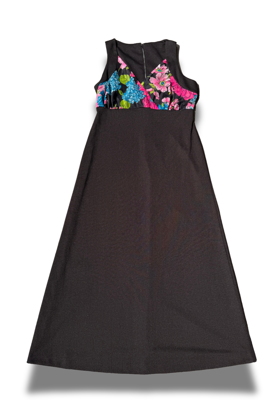 1960s Bright Floral + Black Maxi Dress Voluptuous + Curvy Friendly
