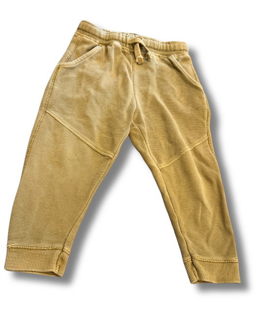 Zara Baby Ribbed Cotton Joggers – Olive 2/3 Years