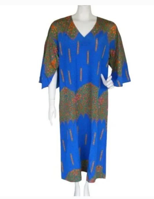 Vintage Tori Richards for Liberty House Caftan – Blue Floral | Size L