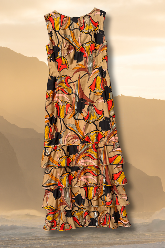 Sunset Florals Vintage Hawaiian Tiered Dress by Malia