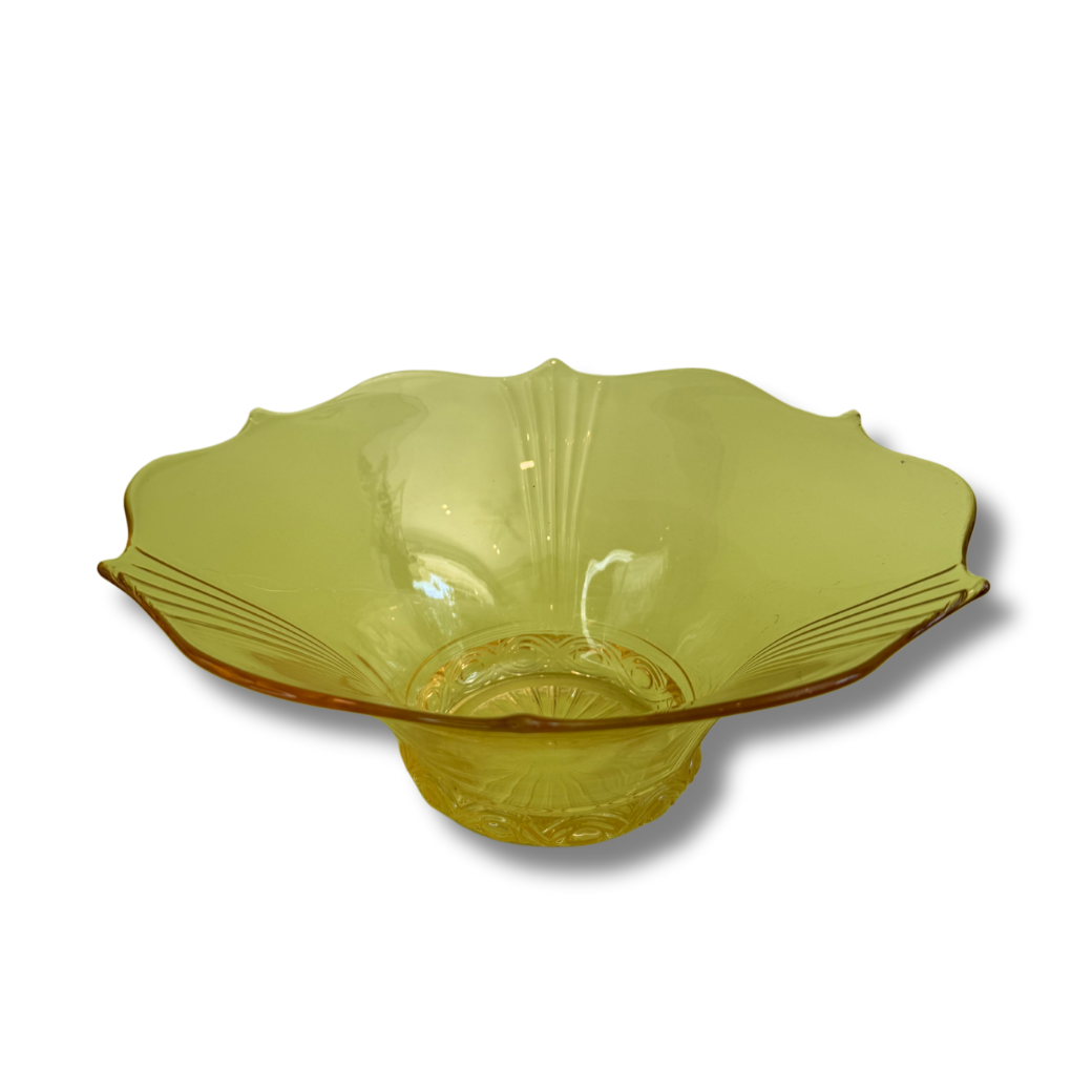 Vintage 1930 Lancaster Cable Topaz Depression Glass Bowl
